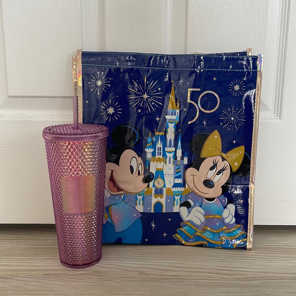 Disney World 50th anniversary Pink Starbucks Tumbler cup, includes bag!